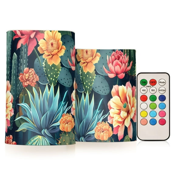 Cactus and Flower Flameless Candles with Remote Timer LED Battery Operated Flickering Candle Light for Festival Wedding Home Party