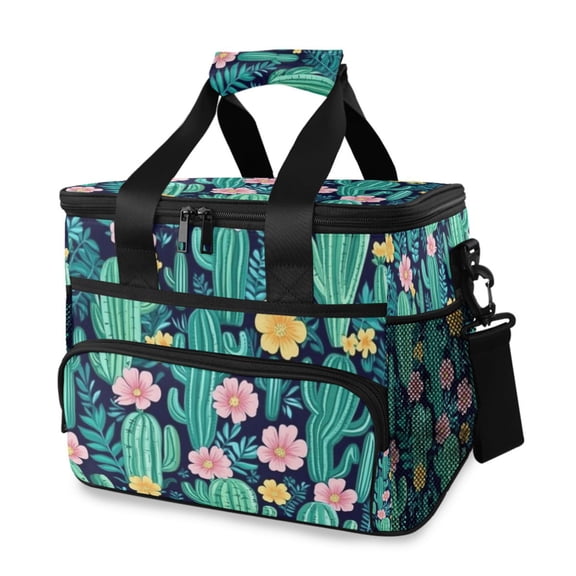 Cactus and Flowers Insulated Lunch Bag 15L Cooler Box for Women Men Work Camping Beach Travel