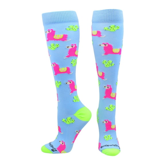 Cactus and Llama Socks Over the Calf Length (Columbia Blue, Small)