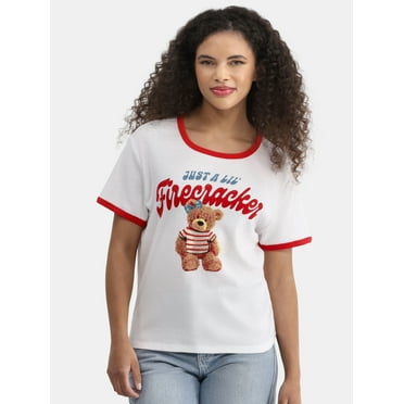 Cactus and Pearl Women's Lil Firecracker Graphic Tee with Short Sleeves, Sizes XXS-XXL