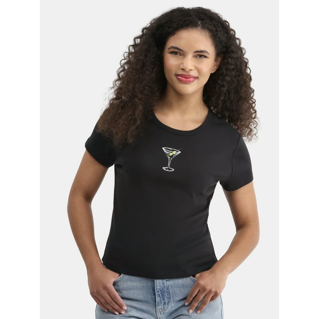 Cactus and Pearl Women’s Martini Graphic Tee with Short Sleeves, Sizes XXS-XXL
