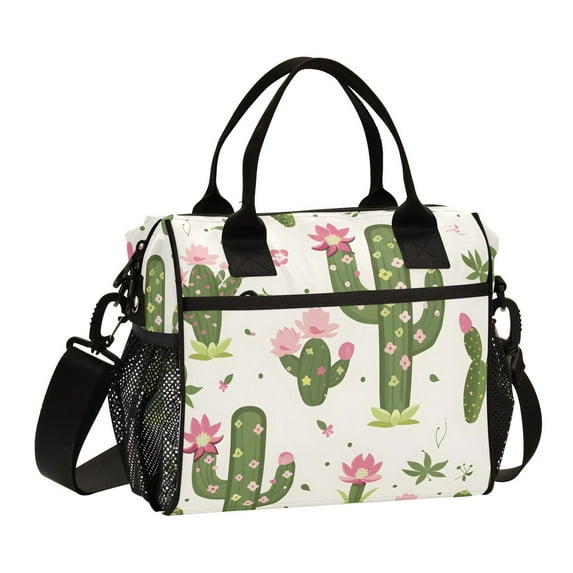 Cactus and Pink Flowers Cooler Bag Lunch Bag Soft Cooler Cooling Tote Insulated Lunch Box for Adult Men Women