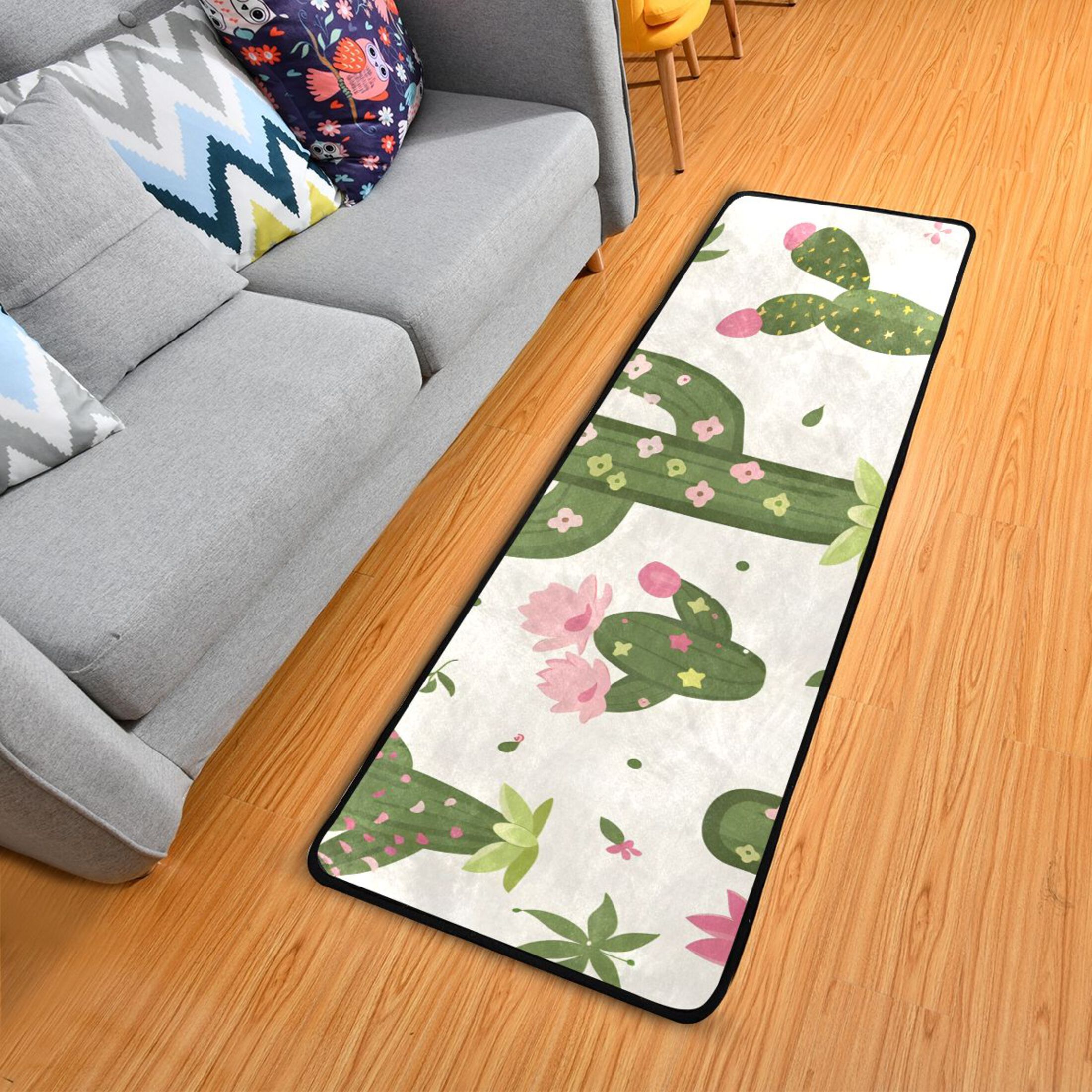 Cactus and Pink Flowers Hallway Runner Rug 2' X 6' Area Rug NonSlip