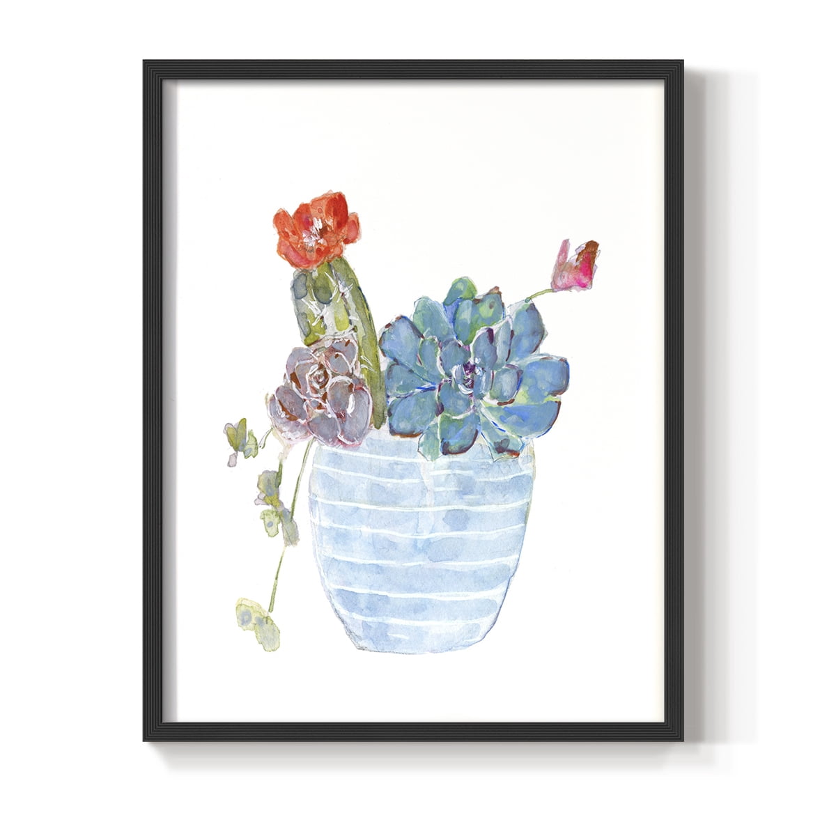 Cactus and Succulent Blooms I Framed Print in Black Solid Wood Framed Print No Nail Hanging