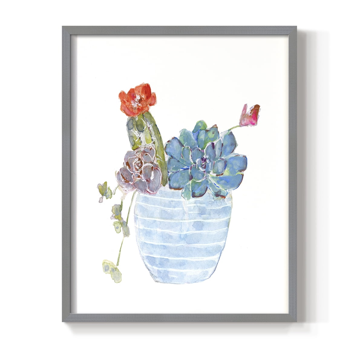 Cactus and Succulent Blooms I Framed Print in Gray Solid Wood Framed Print No Nail Hanging