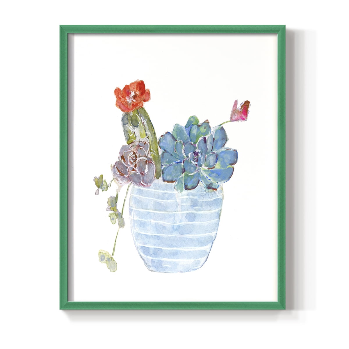 Cactus and Succulent Blooms I Framed Print in Green Solid Wood Framed Print No Nail Hanging