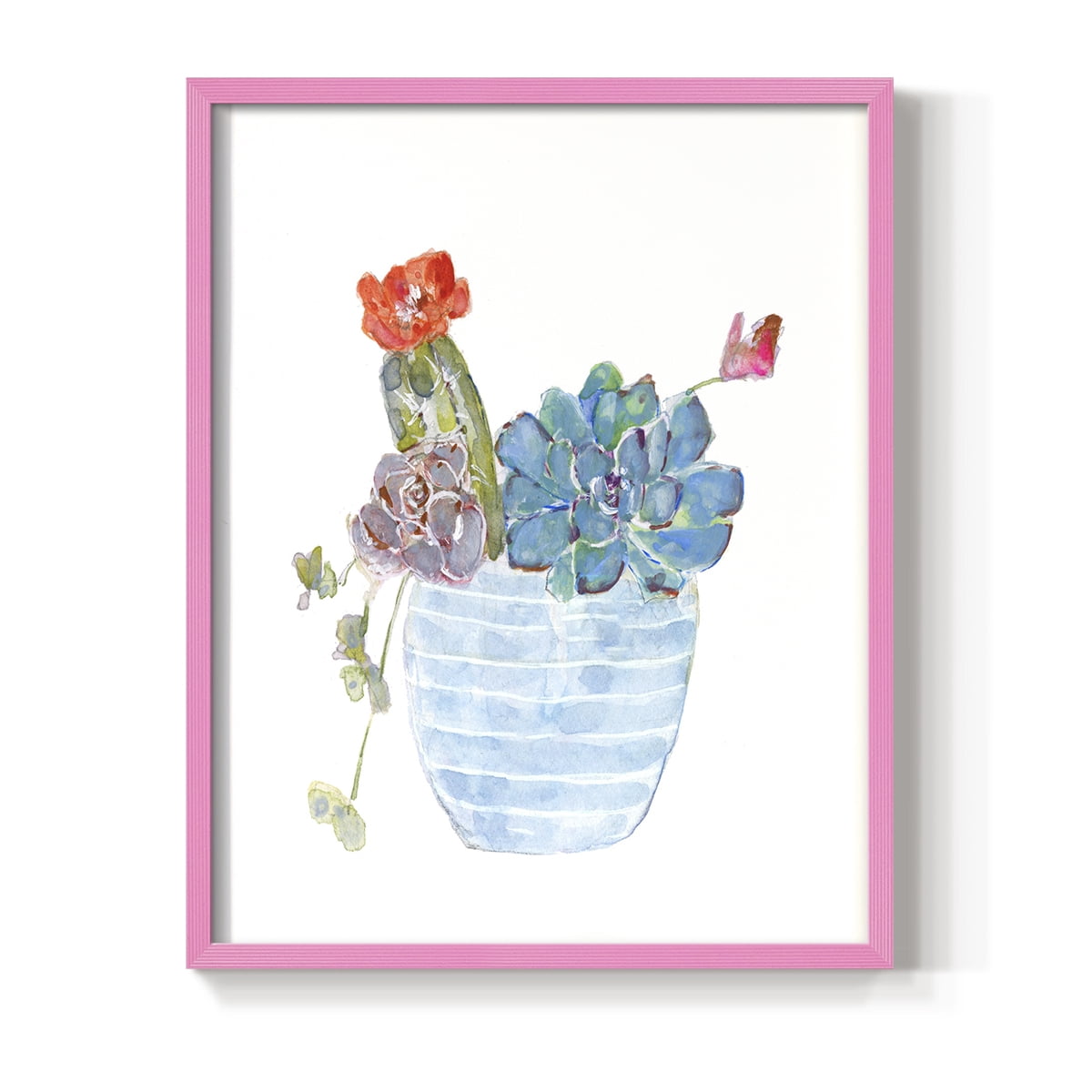 Cactus and Succulent Blooms I Framed Print in Pink Solid Wood Framed Print No Nail Hanging
