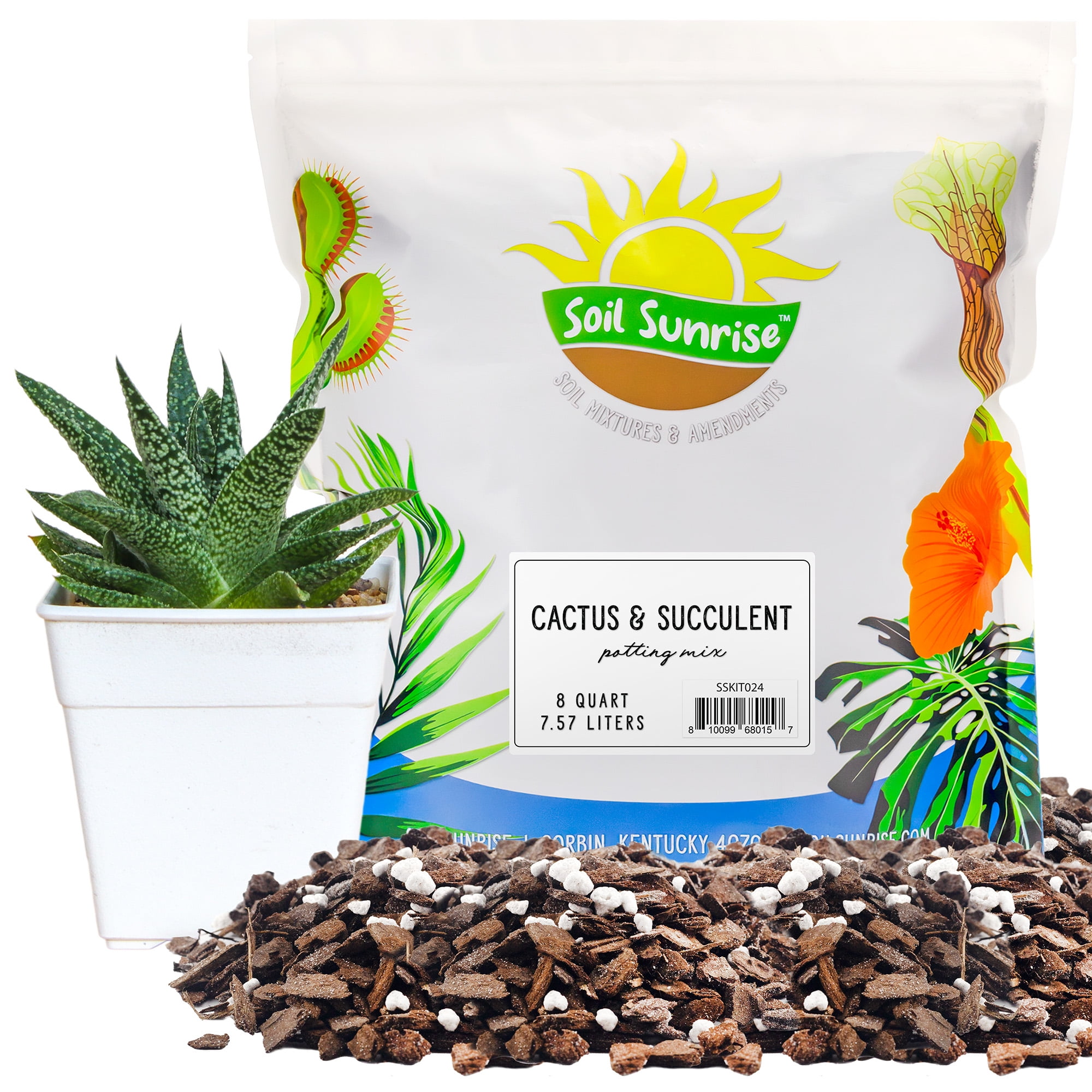 Soil Sunrise Indoor Cactus and Succulent Potting Mix, Special Blend, Fast Draining, 8 Quarts