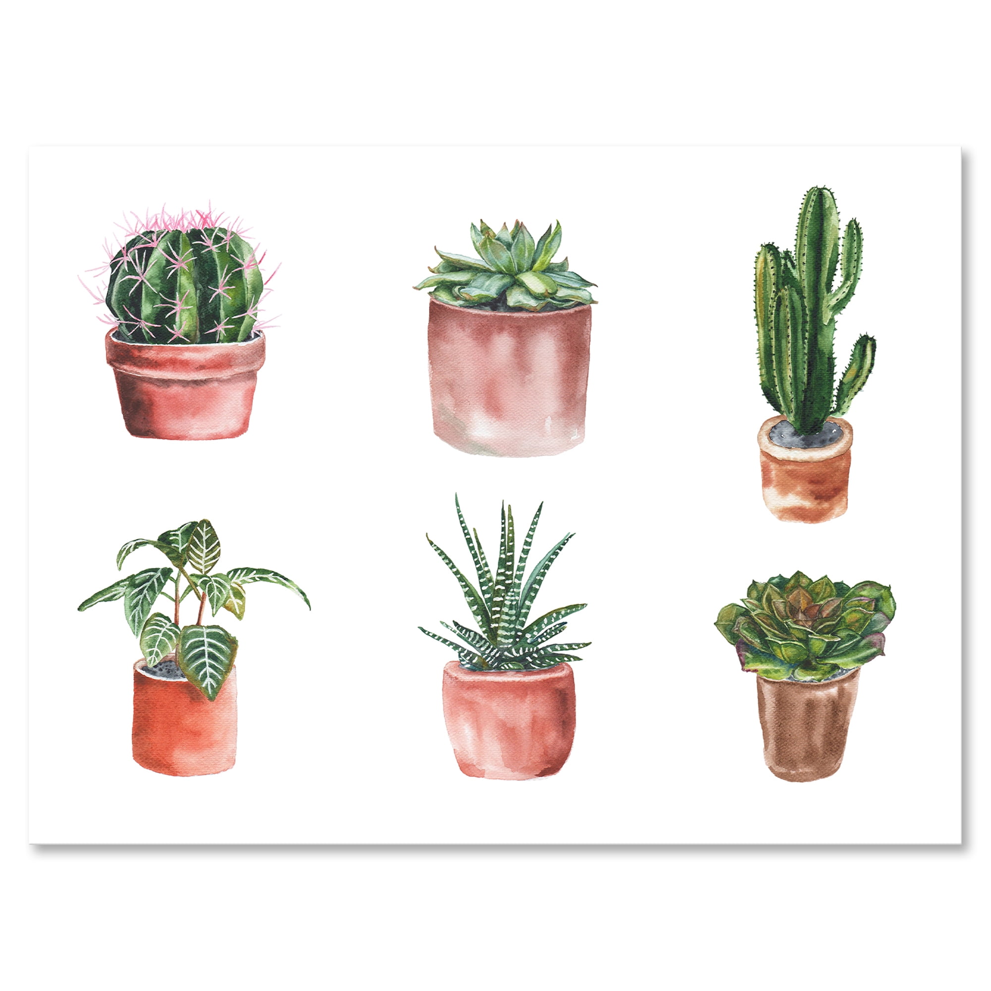 Cactus and Succulents In A Clay Pot 32 in x 24 in Painting Canvas Art Print, by Designart
