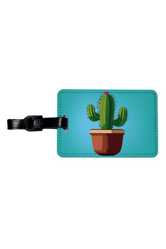 Cactus in Pot Faux Leather Travel Luggage Tag