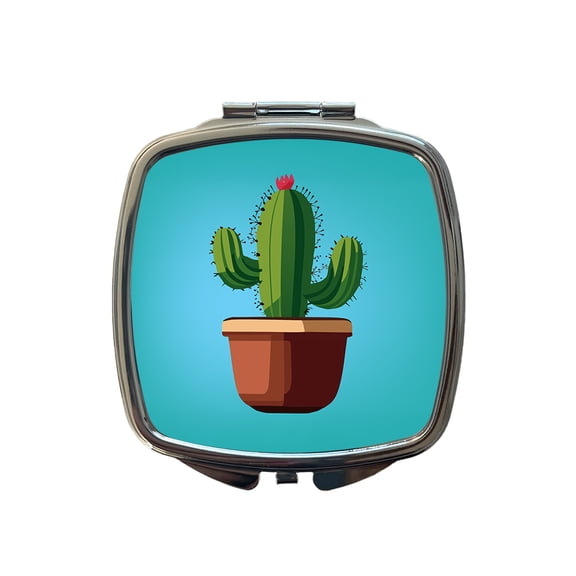 Cactus in Pot Travel Makeup Handbag Purse Small Pocket Compact Mirror
