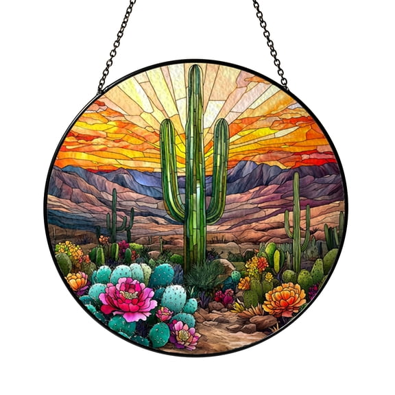 Cactus themed stained glass suncatcher, cheerful window decor and versatile gift for occasions and home styling