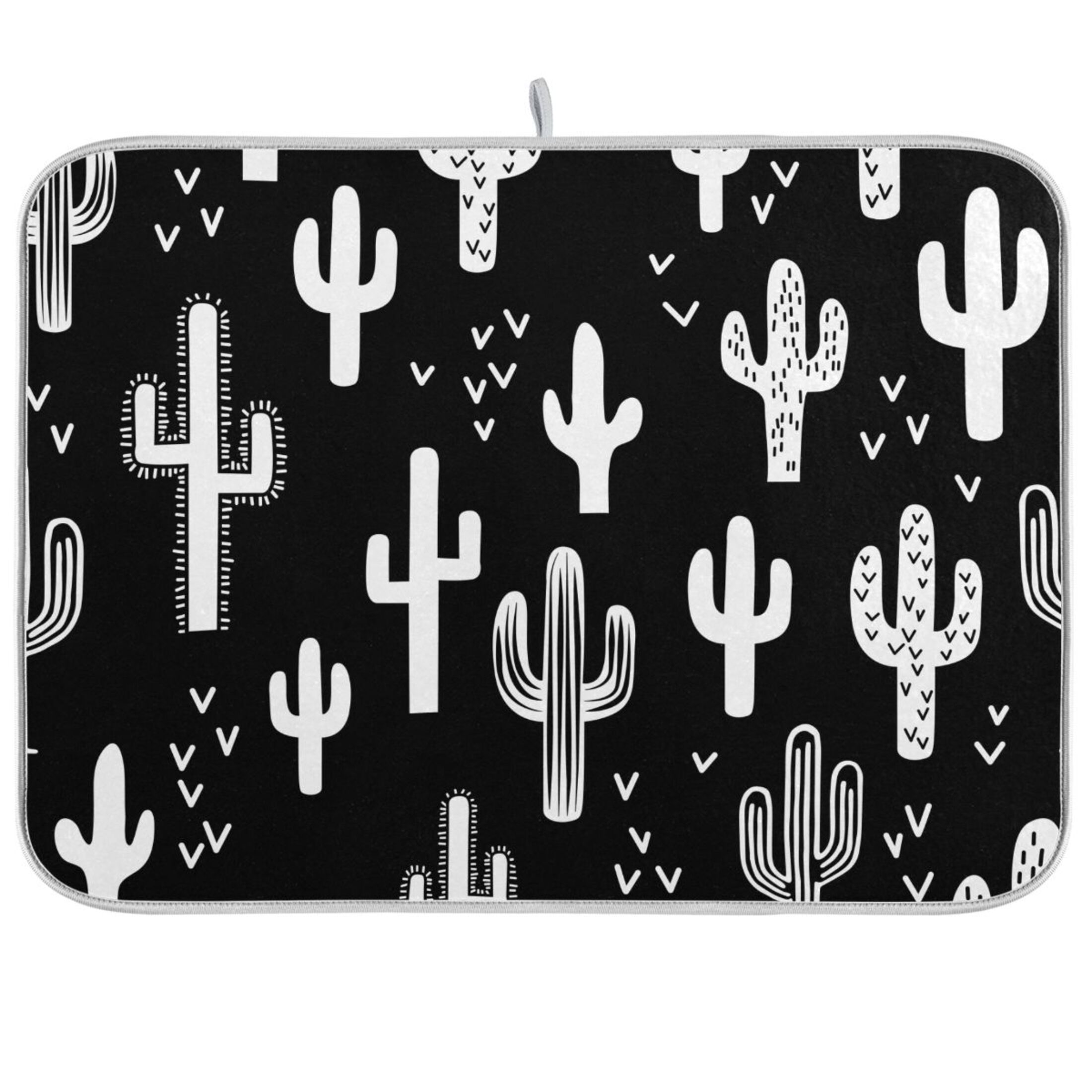 Cactus with Black and White Dish Drying Mat Microfiber Kitchen Mats