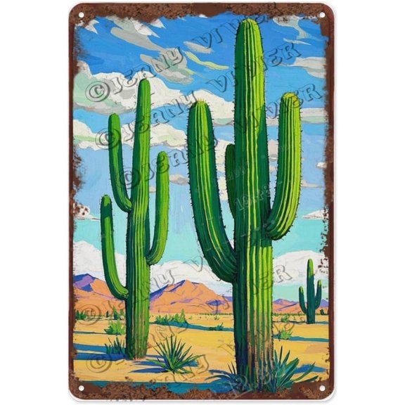 Cactus with Blue Sky Metal Sign 8x12 Inch Rustic Desert Decor for Living Room, Office, or Caf | Perfect Birthday, Housewarming, or Mothers Day Gift