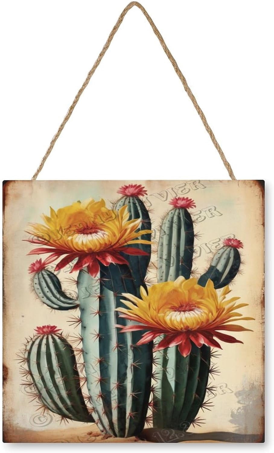 Rustic Cactus Sign Cactus with Flower Decorative Wood Hanging Wood Plaque, Flower Decor ...