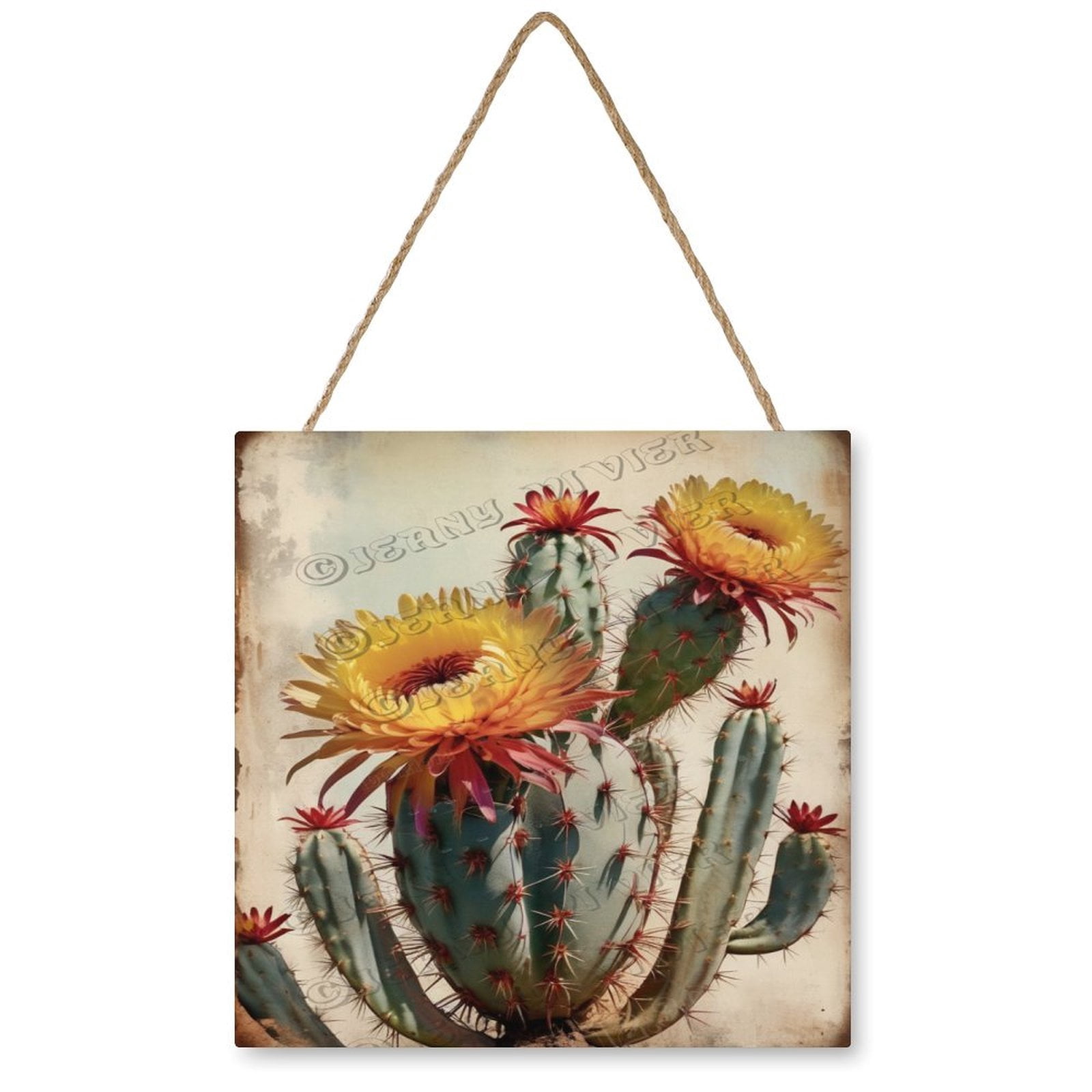 Rustic Cactus Sign Cactus with Flower Decorative Wood Hanging Wood Plaque, Rustic Door ...