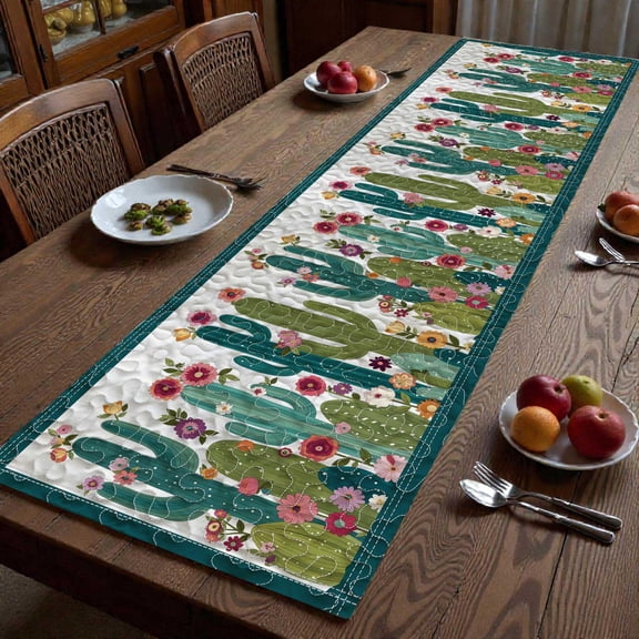 Cactuses Table Runner, Farmhouse Kitchen Table Decor, Spring Garden Dining Table Runner, Plant Table Linen
