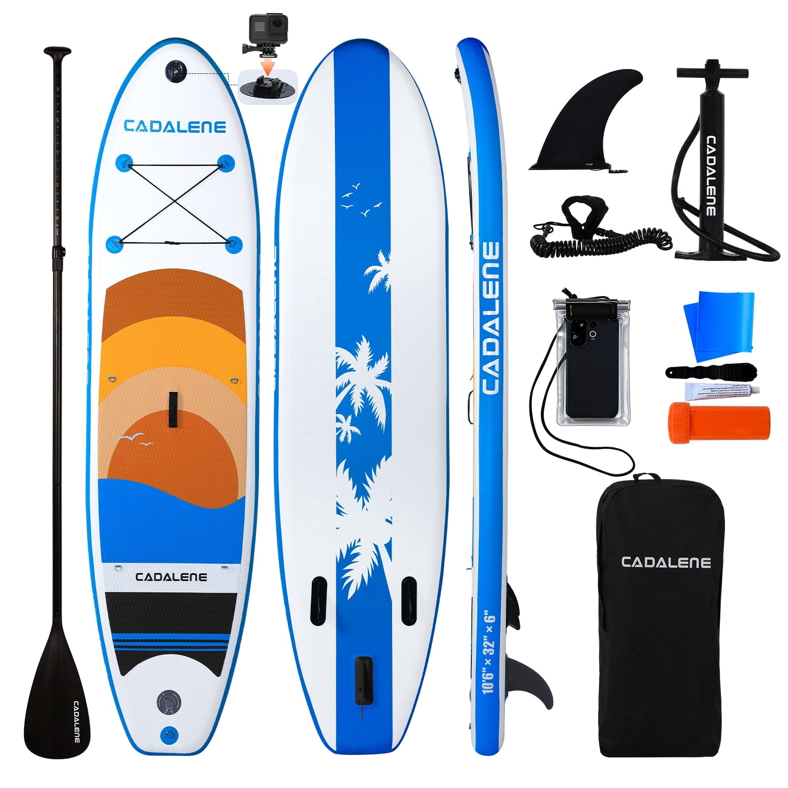 Cadalene 10'6" Inflatable Stand Up Paddle Board with Premium SUP Accessories,Built-in Camera Mount,for All Skill Levels
