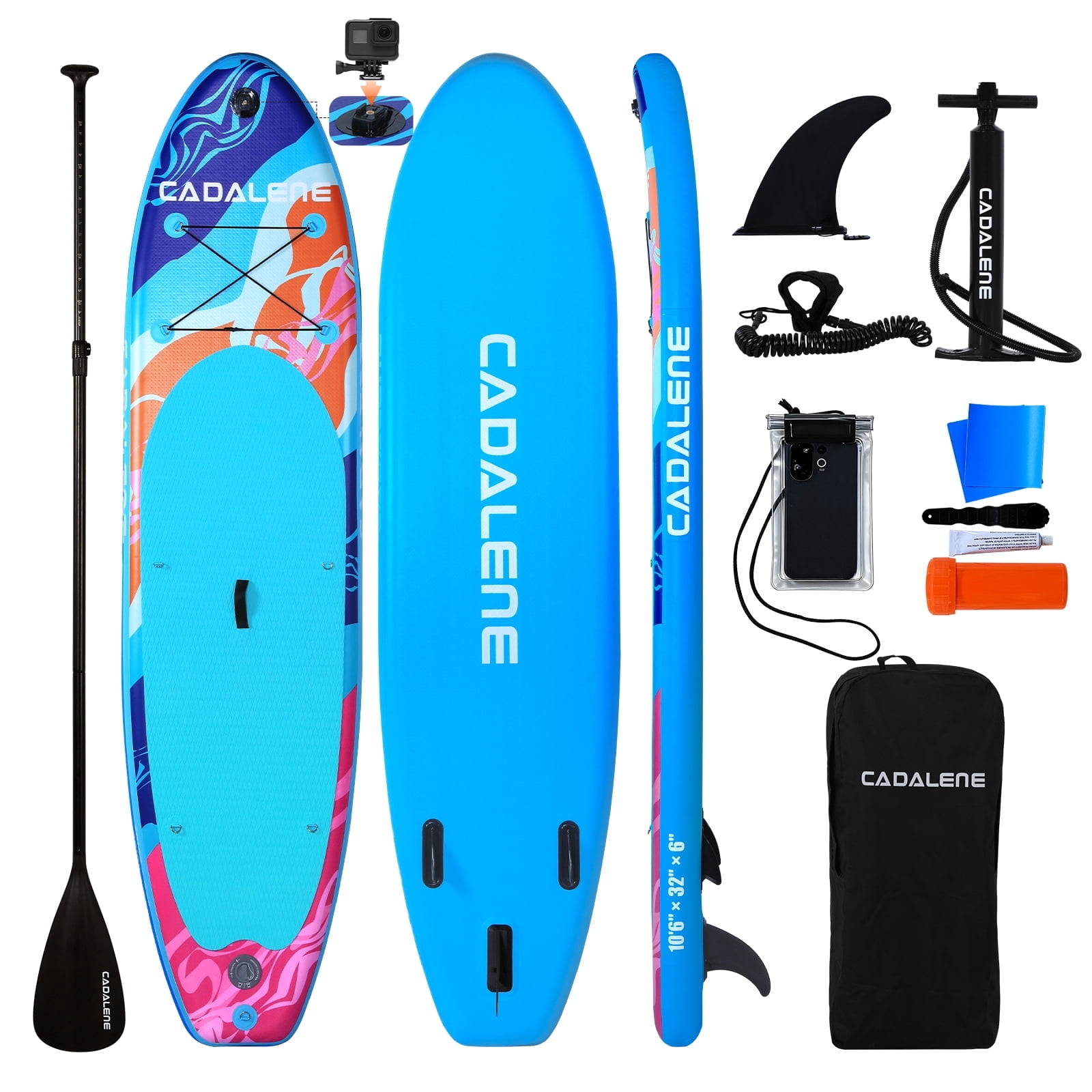 Cadalene Inflatable Stand Up Paddle Board with Camera Mount,Non-Slip EVA,10'6" SUP Paddleboard for Youth & Adults