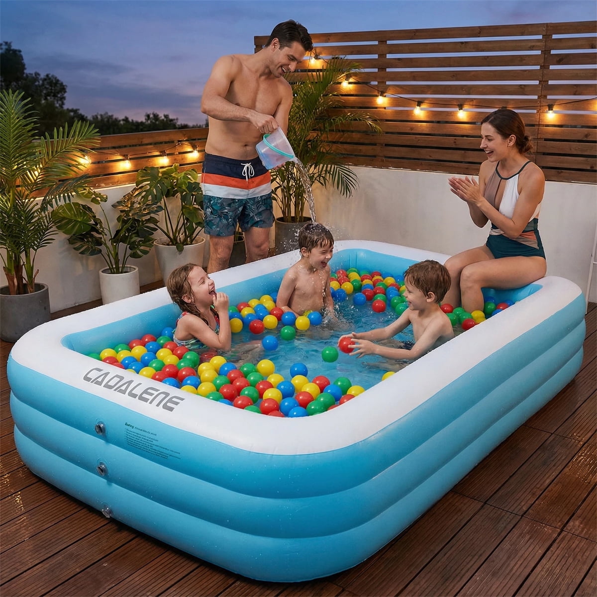 CADALENE Inflatable Swimming Pool for Kids and Adults, 10ft Rectangular Family Large Blow up Pool for Backyard, Outdoor