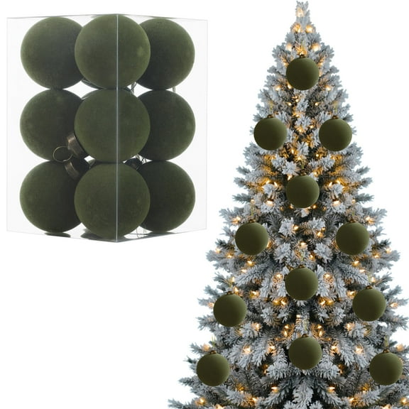 Cadancy 12 Pcs Velvet Christmas Ornaments Balls for Tree Flocked Shatterproof Hanging Decorations Xmas Party Holiday Decor Winter Festive Party Decoration