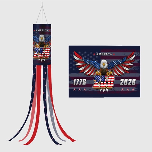 Cadancy 250th Anniversary Windsock Flag Eagle Design Outdoor Hanging with Long Streamers Tails Patriotic Independence Day Garden Porch Balcony Yard Display Ornament