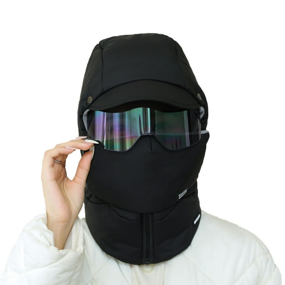 Cadancy 3 In 1 Winter Trapper Hat for Women Zipper Full Cover Goggles Mask Removable Balaclava Fleece Warm Trooper Hunting Russian Snow Caps Windproof Skiing Cycling Ushanka