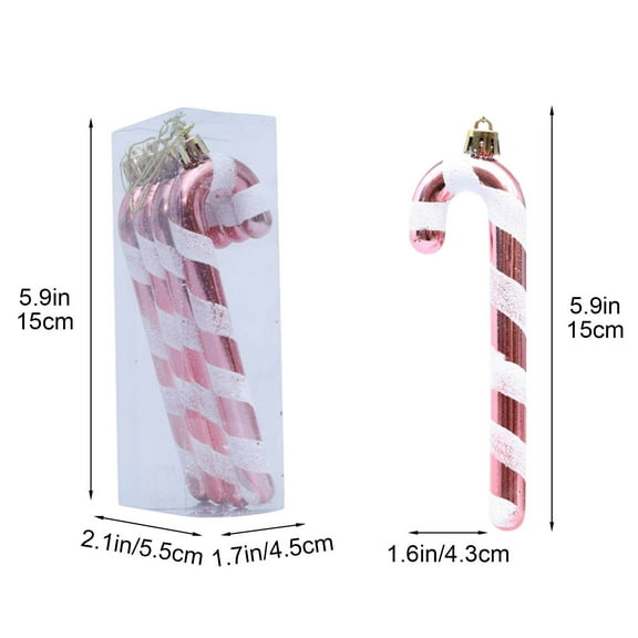 Cadancy 4 Pcs Candy Cane Christmas Decorations for Tree Decor Winter Holiday Party Hanging Ornaments Shatterproof Xmas Crafts Garland Window Fireplace Home Decoration(Rose Gold)