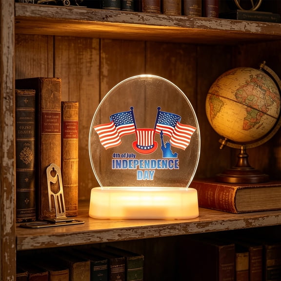 Cadancy 4th of July LED Light Up Decor, Independence Day Acrylic Night Lamp with American Flag Design, Patriotic Table Centerpiece for Home Office Desk, USB Powered Illuminated Gift Decoration