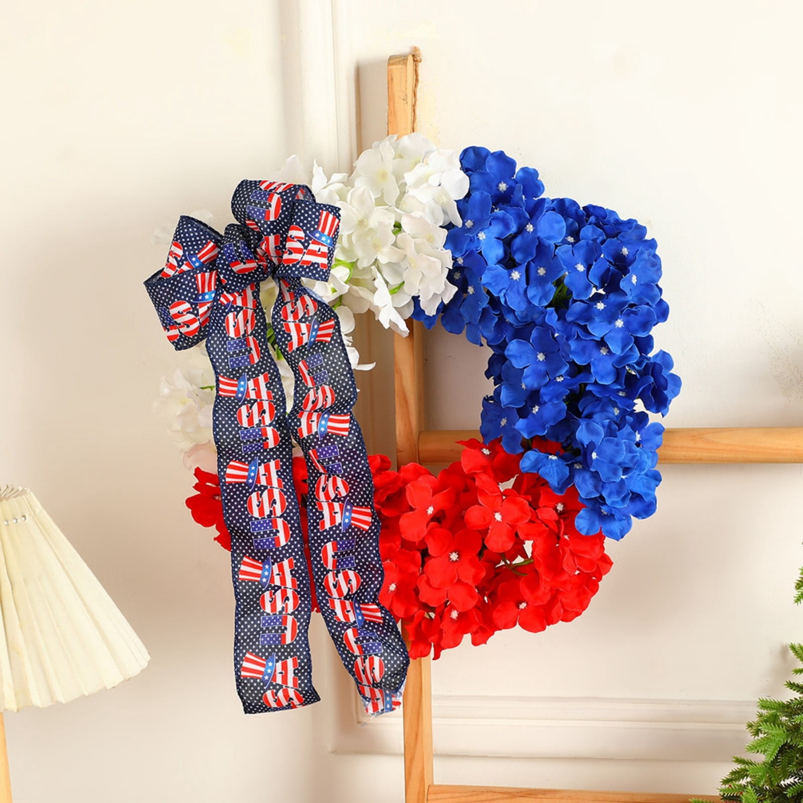 Cadancy 4th of July Patriotic Floral Wreath Bow Decoration Independence ...