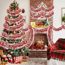 Cadancy 6.56Ft Christmas Tinsel Garland Red and White Glitter Metallic Twist Garlands Xmas Tree Holiday Hanging Ornaments Stairs Door Wall Mantle Decorations Party Home Decor