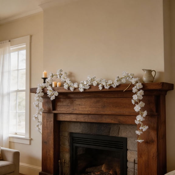 Cadancy Artificial Cherry Blossom Garland for Fireplace Mantle Decor Spring Floral Vine Hanging Decoration Wedding Arch Backdrop Faux Flower String Home Party Supplies
