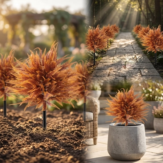 Cadancy Artificial Fern Plants for Outdoor Garden Decor Fake Foliage Bush Stake Yard Landscape Decoration Autumn Style Potted Greenery Home Patio Lawn Pathway Ornament