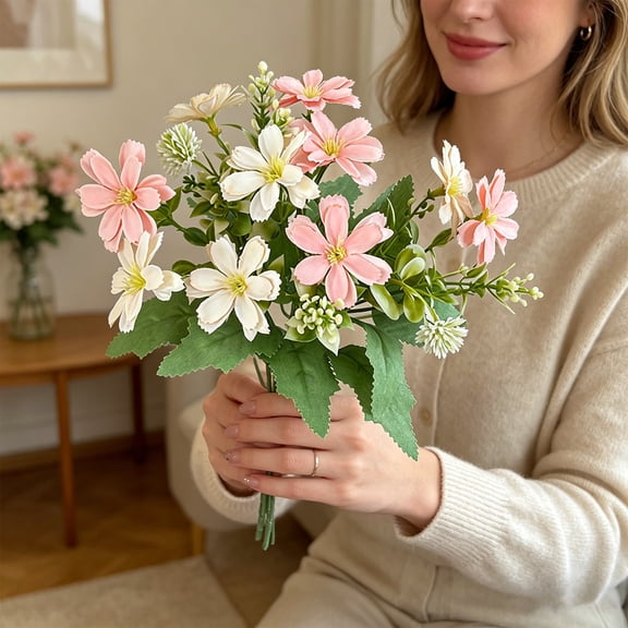 Cadancy Artificial Flowers Bouquet Butterfly Daisy Bunch Silk Floral Arrangement for Home Decor Vase Filler Wedding Centerpiece Indoor Outdoor Garden Party Decoration