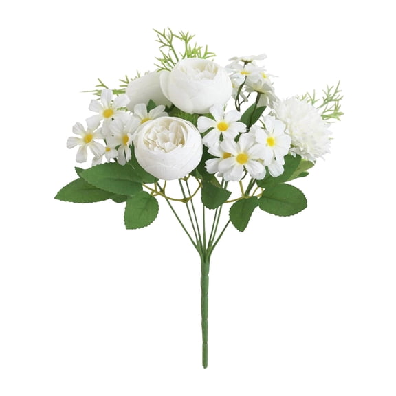 Cadancy Artificial Flowers Bouquet Wedding Decor Silk Peony Daisy Bridal Bouquet, Fake Floral Arrangement for Home Centerpiece Photography Props Decoration