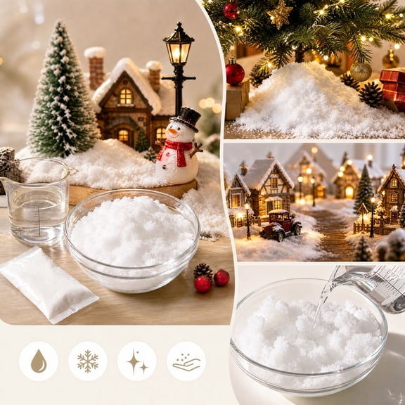 Cadancy Artificial Instant Snow Powder Fake Snow Flakes Water Activated Winter Scene Decoration for Diorama Table Display Holiday DIY Craft Mantel Fireplace Decor 10g