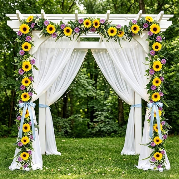 Cadancy Artificial Sunflower Garland Fake Daisy Vine Silk Flowers Foliage Floral Wreath Wedding Arch Backdrop Home Garden Party Decor