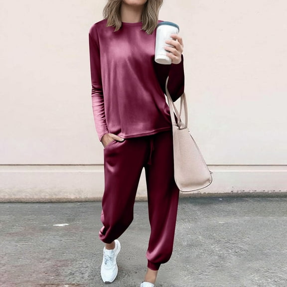 Cadancy Athletic Sets for Women 2 Piece Long Sleeve Velvet Pullover Tops Drawstring Waist Joggers Pants with Pockets Casual Loose Trendy Tracksuit 2025 Sweatsuit Outfits