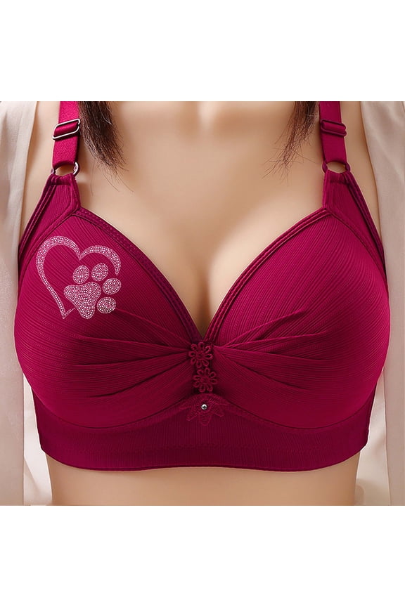 B C Cup Claw Print Bra Stainless Steel Underwire Support Breathable Gathering Design Daily Comfort Underwear Brasieres Para Mujer Wine S