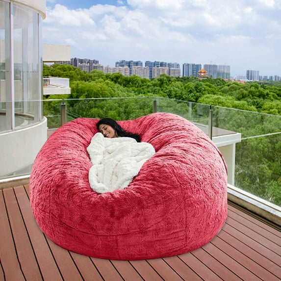 Cadancy Bean Bag Chairs Cover 71x35 Inch Round Shape Cushion Covers Soft Plush Cozy Washable Durable Home Decor for Living Room Bedroom(Red)
