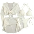 thumbnail image 1 of Cadancy Bikini Sets for Women 4 Piece Swimsuits with Mesh Cover Up Long Sleeve Top and Drawstring Skirt Textured Triangle Tie Side Bottom Bathing Suits Beach Wear, 1 of 7