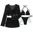 thumbnail image 1 of Cadancy Bikini Sets for Women 4 Piece Swimsuits with Mesh Cover Up Long Sleeve Top and Drawstring Skirt Textured Triangle Tie Side Bottom Bathing Suits Beach Wear, 1 of 8