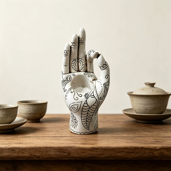 Cadancy Buddha Hand Candle Holder Statue Tea Light Holder Meditation Decor for Home Living Room Bedroom Altar Spiritual Zen Relaxation Aromatherapy Yoga Studio Shelf Table Centerpiece Gift