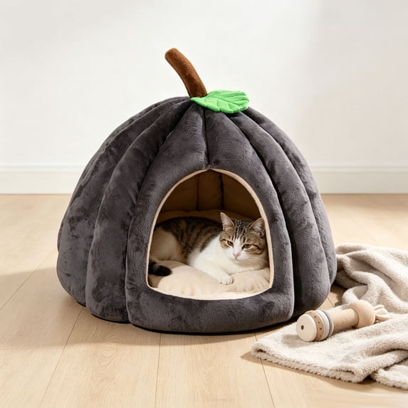 Clearance! Cat Bed Cave Pumpkin Shape Pet Supplies Cozy House Cushion Indoor Sleeping Bag Kitten Hideaway Warm Nest Small Dog Sofa Portable Removable Pad Home Decor Gift
