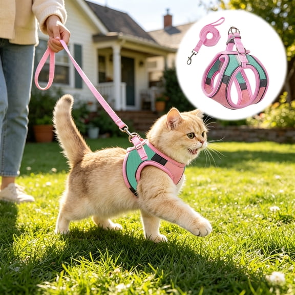 Cadancy Cat Harness and Leash Set Escape Proof Adjustable Suede Reflective Vest Walking Gear for Small Cats Kittens Soft Breathable Outdoor Travel Training Strap