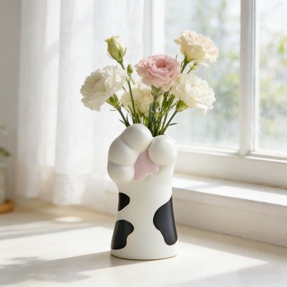 Cadancy Cat Paw Shaped Flower Vase Home Decor, Cute Resin Planter Pot Indoor Plants Succulents Kitten Foot Print Floral Container, Unique Animal Lover Gift for Birthday Housewarming Office