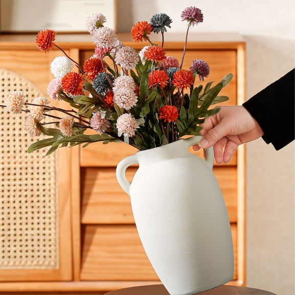 Cadancy Ceramic Vase Handmade Pottery with Handles Farmhouse Rustic Decor for Living Room Dining Table Shelf Centerpiece Modern Home Accent Floral Arrangement