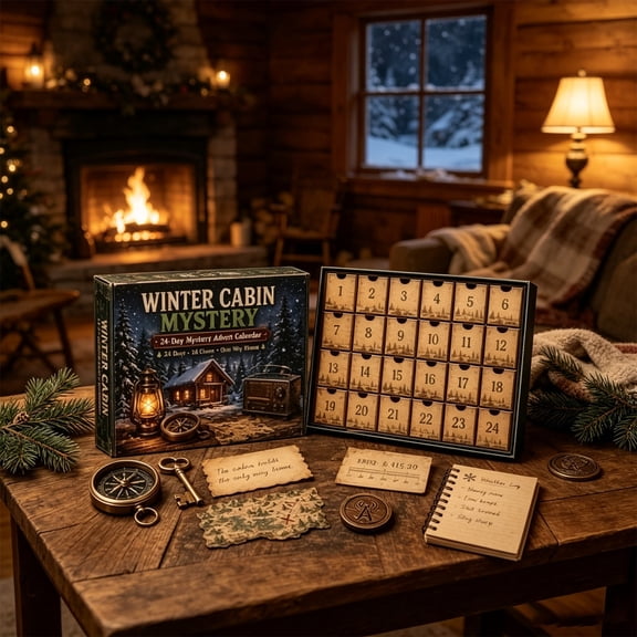 Cadancy Christmas Advent Calendar Winter Cabin Mystery Interactive Game 24 Day Escape Room Experience Themes Countdown Box for Family Teens and Adults Fun Party Favors