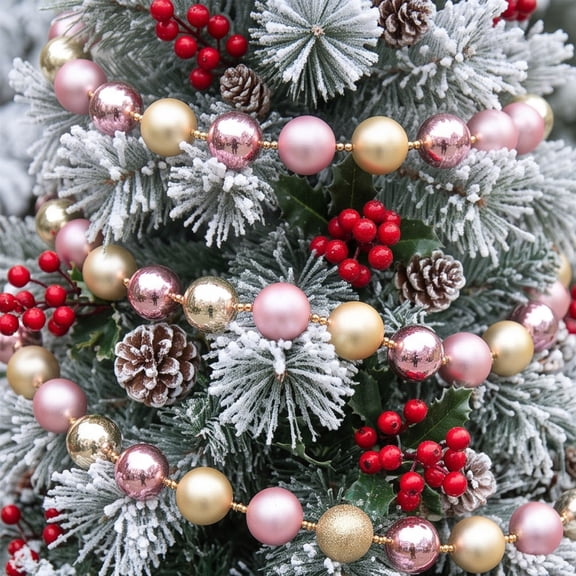 Cadancy Christmas Ball Garland Shatterproof Ornaments Beads String for Tree Decoration Fireplace Mantle Indoor Outdoor Xmas Holiday Wedding Party Home Decor