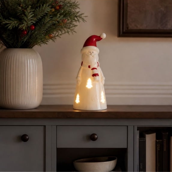 Cadancy Christmas Ceramic Lamp Tabletop Illuminated Santa Figurines for Indoor Mantle Shelf Desk Holiday Seasonal Home Decor Party Supplies Night Glow Bedroom Decorations Gift
